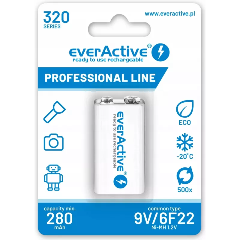 Įkraunama baterija everActive EVHRL22-320 9V NiMH prizminė 8,4V, 55 g, 48,5 mm