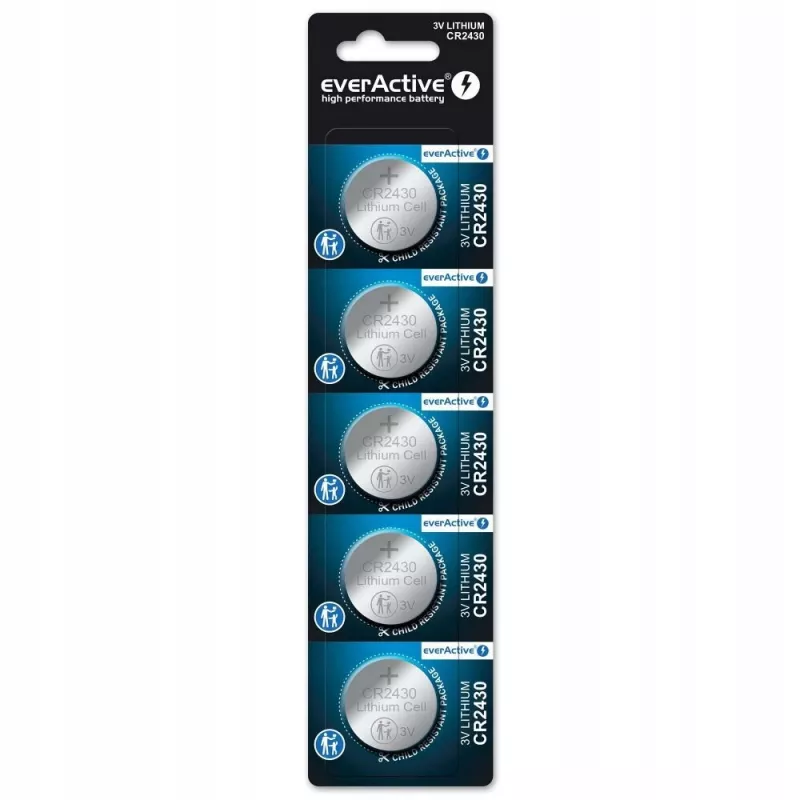 Button elementinė baterija everActive CR2430 ličio 3 V, 24,5 mm × 3 mm, pakuotė po 5 vnt.