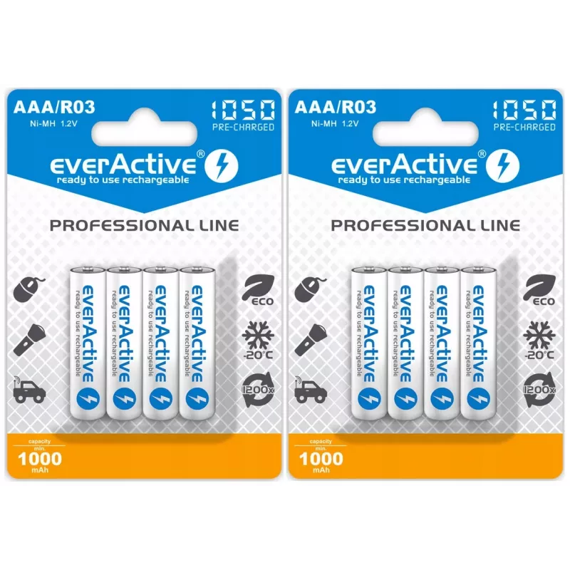 Įkraunama AAA NiMH baterijų baterija everActive EVHRL03-1050 1,2 V – 4 vnt., 1050 mAh