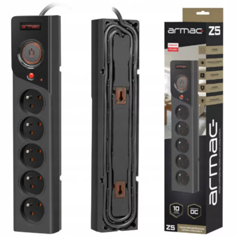 Ilgintuvas ARMAC Z5 3m 5x 230V PL 10A kabelių tvarkyklė juoda
