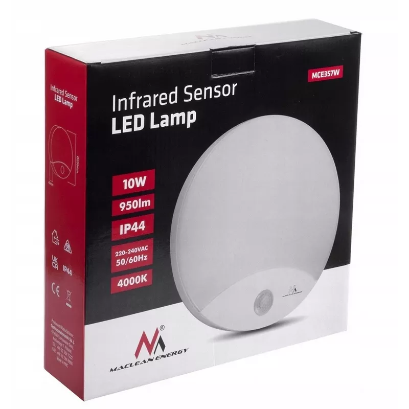 LED sieninis šviestuvas MACLEAN MCE357W su IR judesio davikliu, baltas, lauko/vidaus