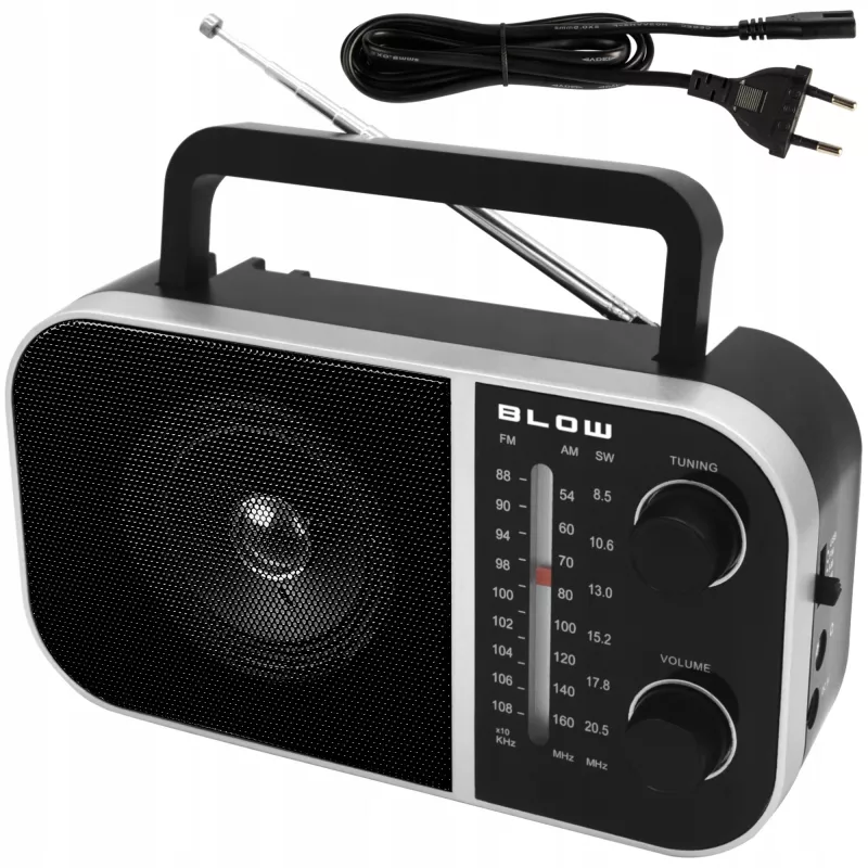 Nešiojamas analoginis radijas BLOW RA6 AM/FM – baterijomis maitinamas AM ir FM priėmimas, ausinių lizdas