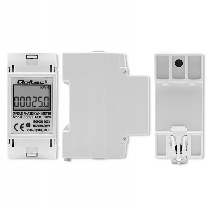Vienfazis elektros energijos skaitiklis QOLTEC 50899 230 V 50 Hz, 5(60) A, 1 klasė, LCD