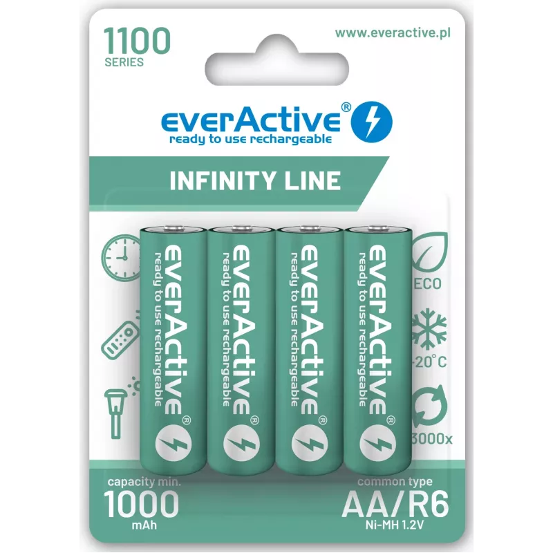 Įkraunamos NiMH baterijos everActive EVHRL6-1100 1,2 V 1100 mAh – 4 vnt., cilindrinės