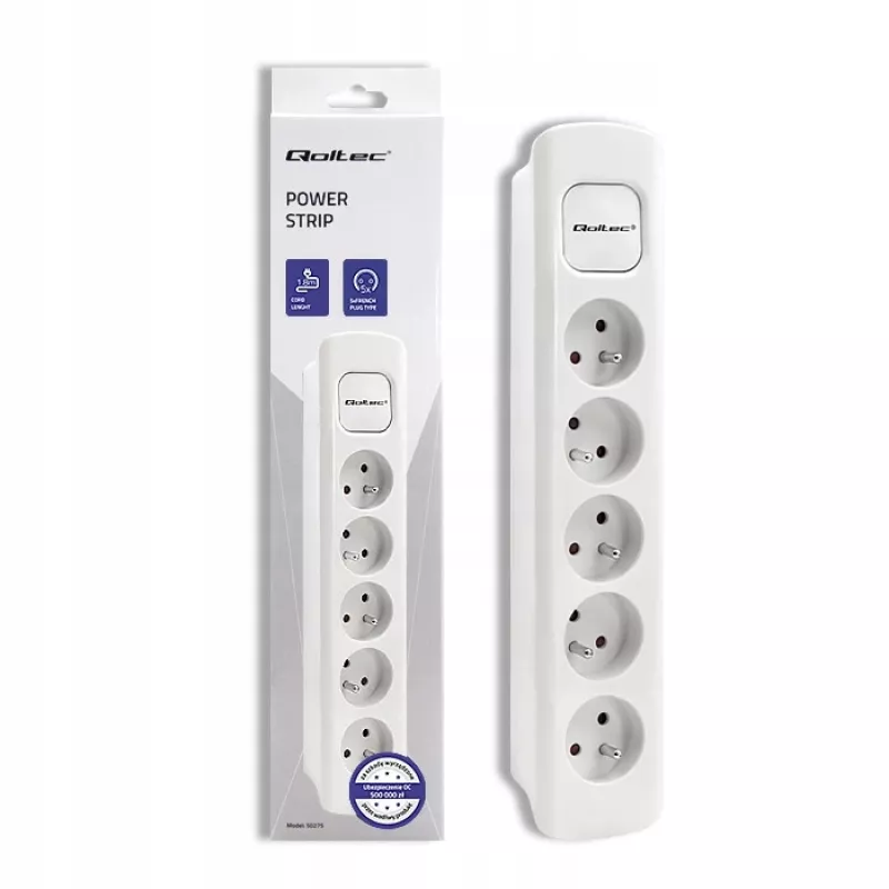 Qoltec 50276 ilginimo laidas 1,8 m 5 AC lizdų baltas