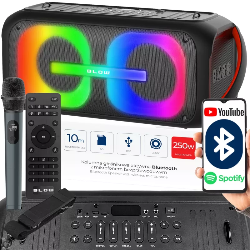 Nešiojamas monofoninis Bluetooth garsiakalbis BLOW 30-392# – 6000 mAh baterija, 6,5 W RMS, Bluetooth 5.0, MicroSD, AUX, Micro-USB, 2 garsiakalbiai, juodas