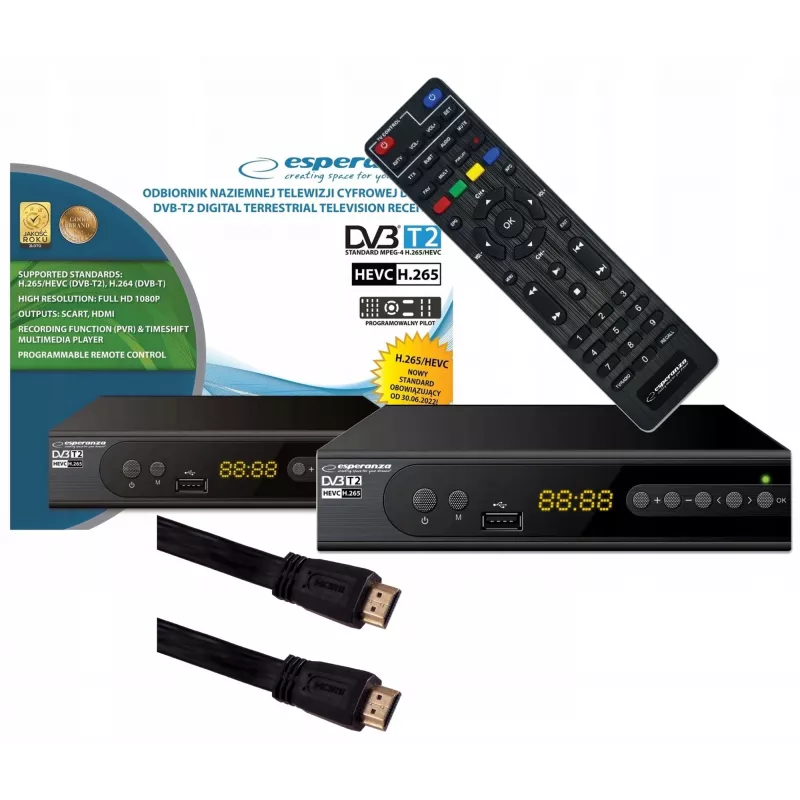 Dekoderis TV DVB-T2 HEVC H.265 HDMI Esperanza EV106P