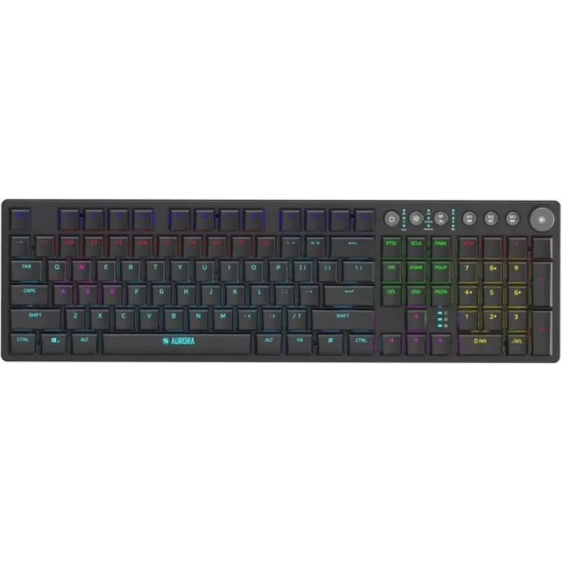 iBOX Aurora K-6 IKGMK6 mechaninė žema žaidimų klaviatūra, laidinė + RF belaidė + Bluetooth, KRGD Red jungikliai, LED pašvietimas, QWERTY anglų k., juoda