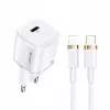USAMS T36 mini USB-C tinklo įkroviklis, 20 W, PD 3.0, su 1 m USB-C – Lightning kabeliu