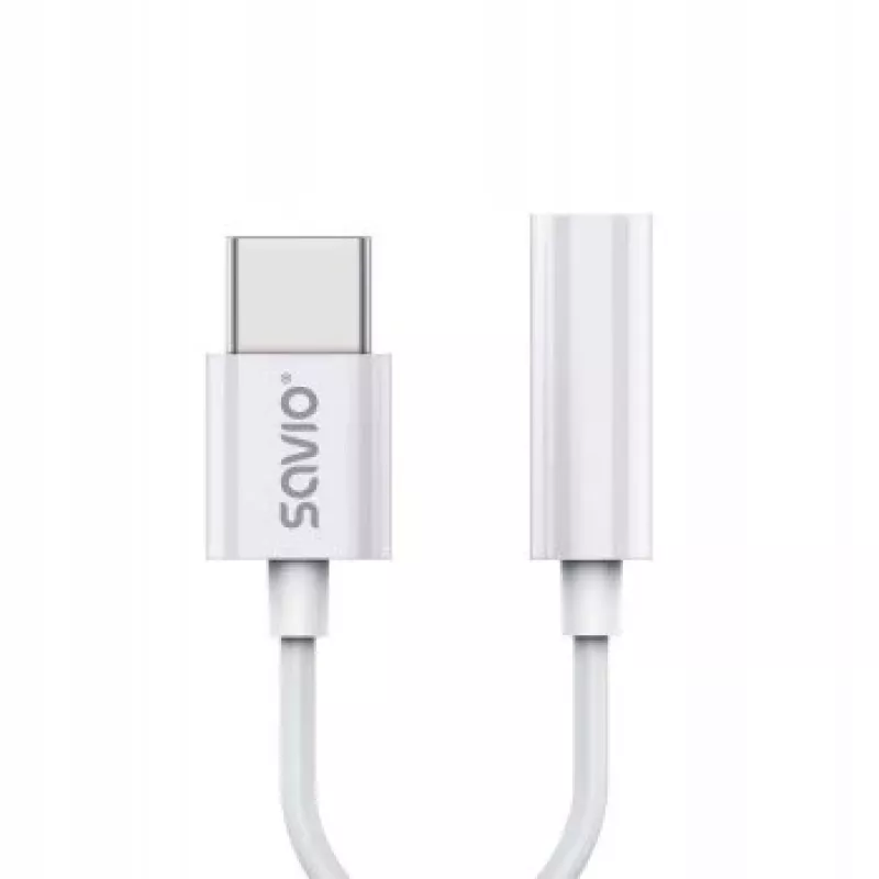 USB Type-C (M) – Jack 3,5 mm (M) garso adapteris baltas SAVIO AK-51