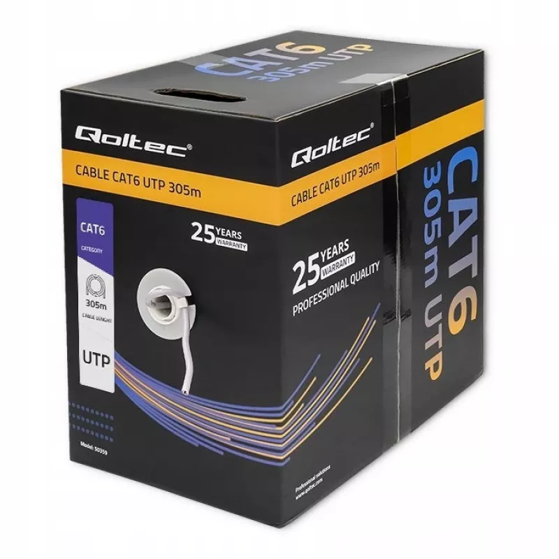 Qoltec 50359 Cat.6 UTP kabelis tinklo montavimui, 305 m, pilkas, PVC