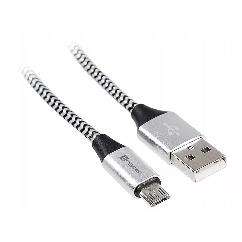 USB laidas Tracer TRAKBK46928 1 m USB A – Micro-USB B juodas sidabrinis