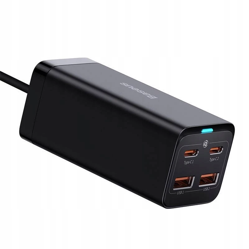 Baseus GaN3 Pro CCGP000101 stalinis kroviklis 100 W, 2x USB-C + 2x USB-A, PD 3.0, QC 4.0+, 1,5 m laidas, juodas