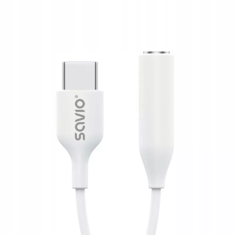 USB Type-C (M) – Jack 3,5 mm (F) garso adapteris baltas SAVIO AK-52