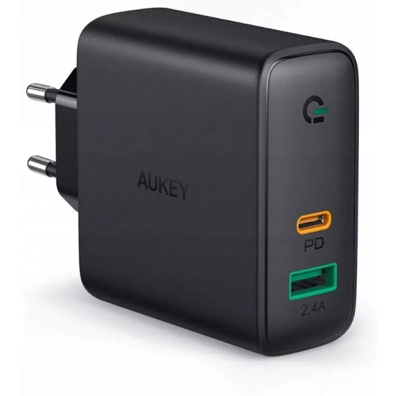Aukey PA-D3 Sieninis įkroviklis 2xUSB Power Delivery (1xUSB + 1xUSB C) 5.4A 60W Dynamic Detect