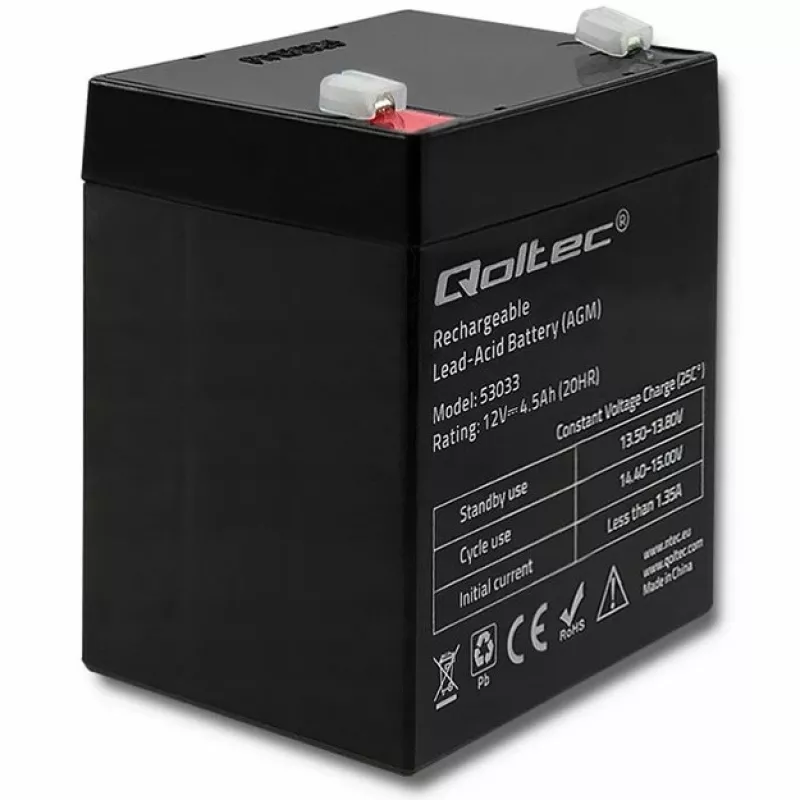 Qoltec AGM akumuliatorius (12 V, 4,5 Ah)