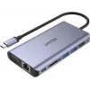 UNITEK uHUB O8+ 8-in-1 USB-C stotelė, pilka, aliuminis, 100W PD