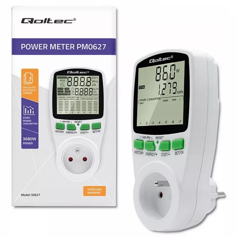 Energijos matuoklis QOLTEC PM0627 3680W su istorija