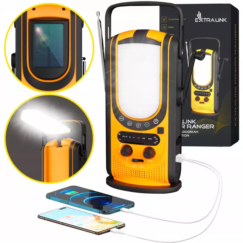 Extralink Power Ranger EPS-6000 | Power Bank | 6000 mAh, FM radijas, LED lempa, dinamo, saulės baterija