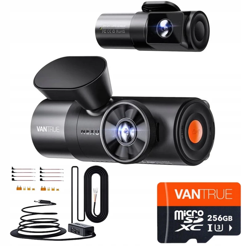 Automobilinis vaizdo registratorius VANTRUE N5 Nexus 5 – 4 kanalų, 2592×1944 pagrindinė kamera, 160° priekis/salonas, GPS, Wi‑Fi, IPS ekranas, MicroSD iki 512 GB