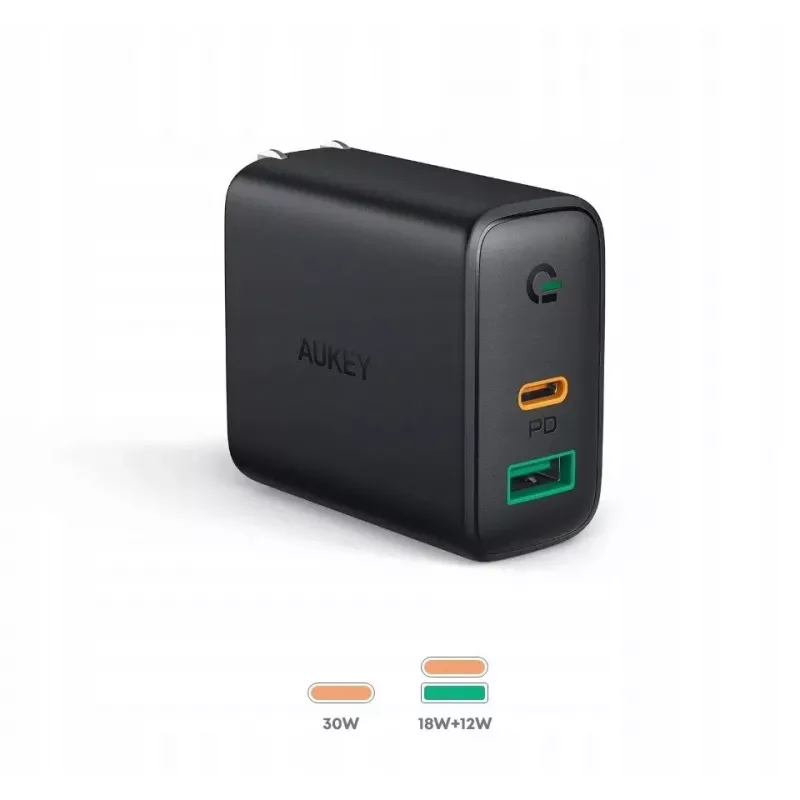 Sieninis įkroviklis 2xUSB Power Delivery (1xUSB A+1xUSB C) 5.4A 30W Dynamic Detect PA-D1