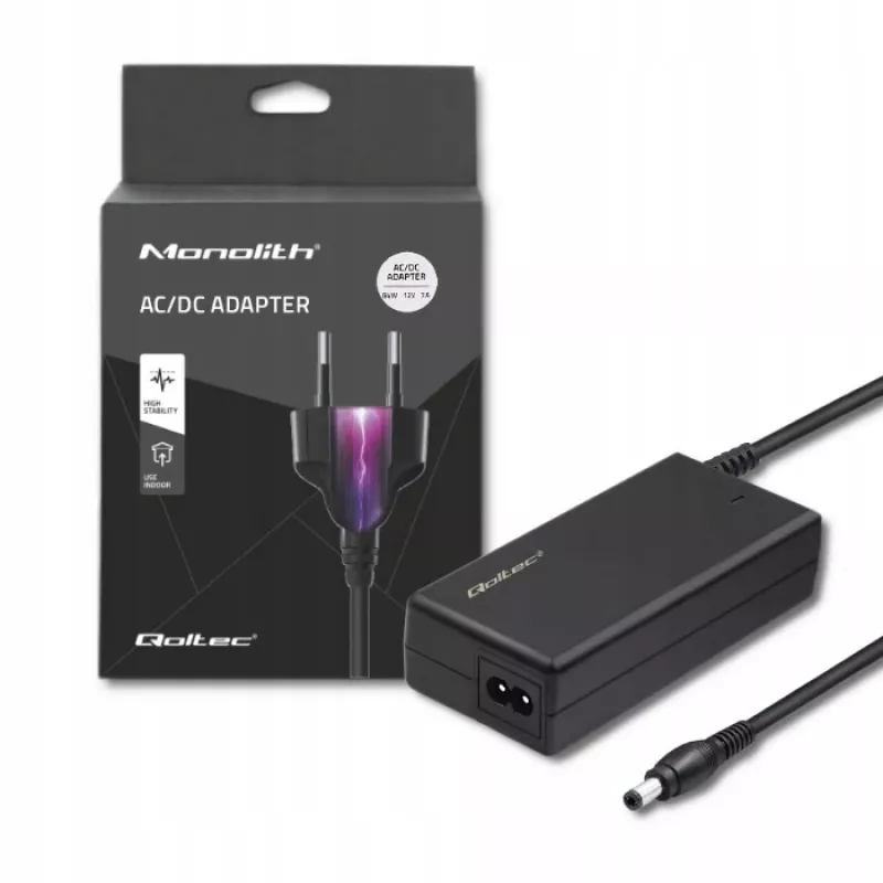 Qoltec 84W stalinis maitinimo šaltinis | 12V | 7A | 5,5*2,5 mm | su maitinimo laidu