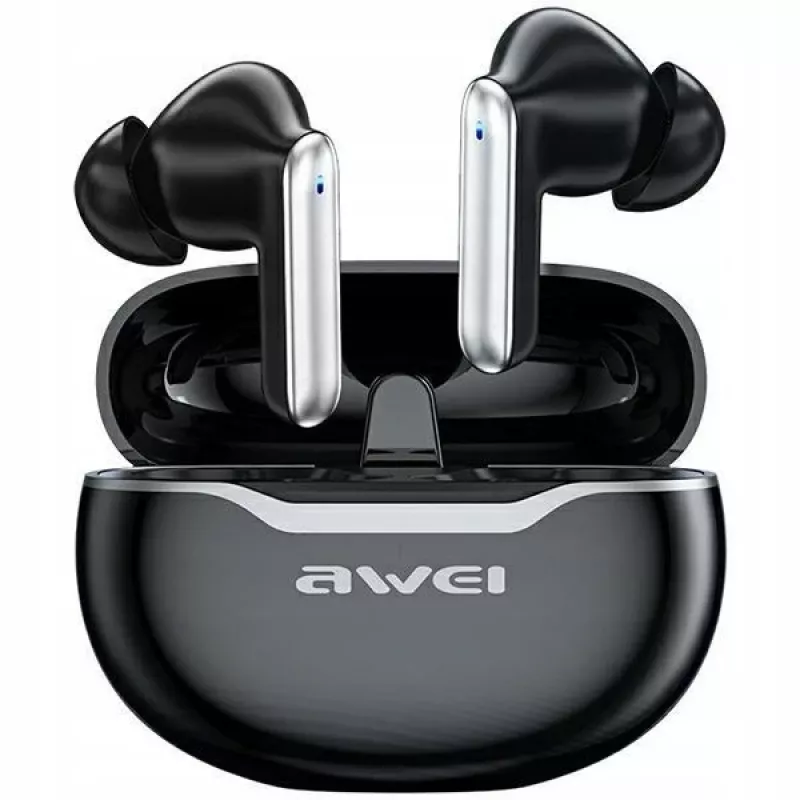 Awei T50 TWS belaidžiai ausinės Bluetooth 5.3 su įkrovimo dėklu / Juodos