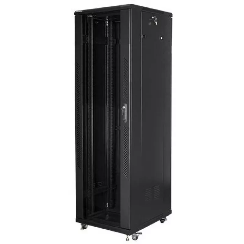 Stovimas serverio spintos stovas LANBERG 42U FF01-6842-12BL 600×800×2127,5 mm, 1200 kg, IP20, raktinis užraktas, ratukai