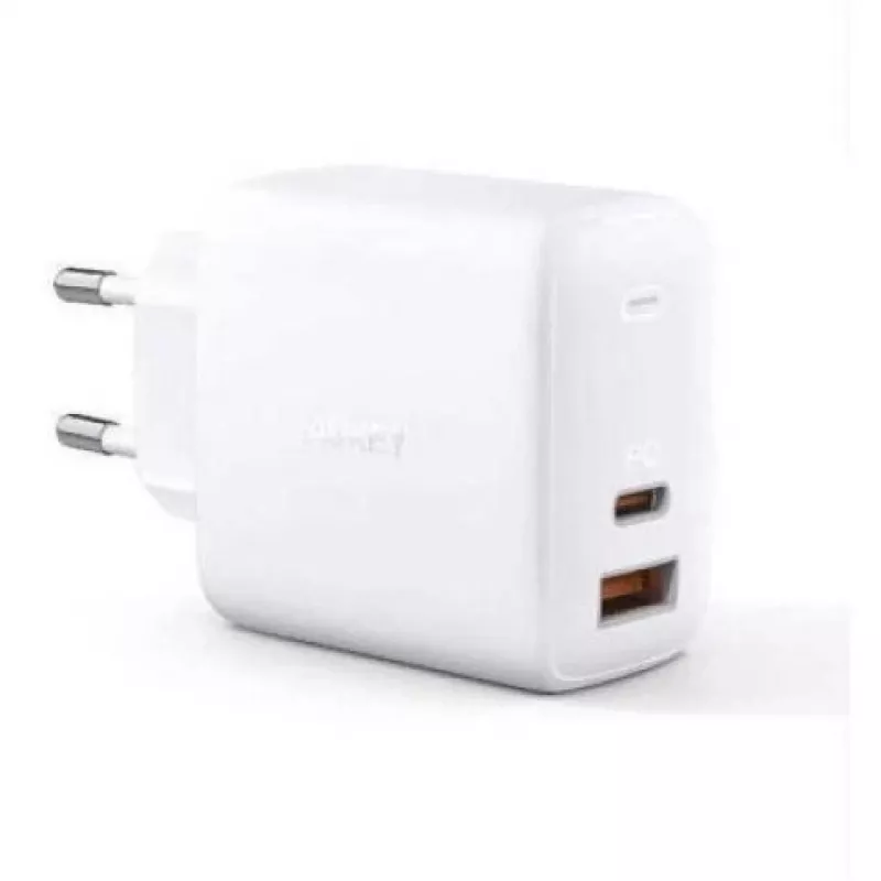 Sieninis įkroviklis Aukey PA-B3 Baltas GaN 65W USB-C / USB-A greitasis įkroviklis