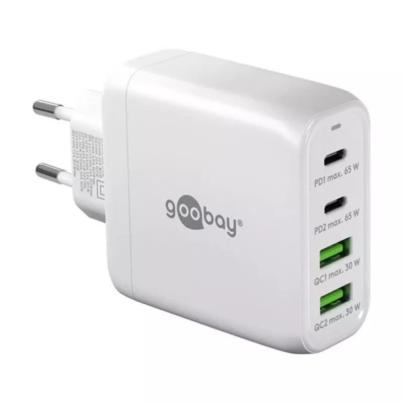 Goobay 64818 Įkroviklis mobiliesiems įrenginiams, ausinėms, nešiojamam kompiuteriui, išmaniesiems telefonams, baltas, AC greitasis įkrovimas, vidaus naudojimui (64818)