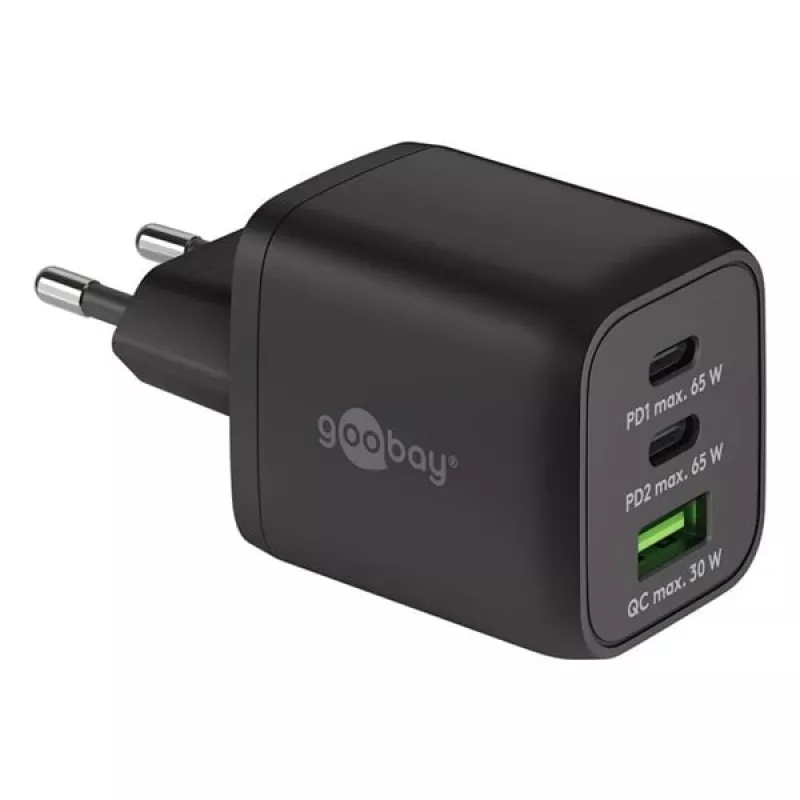 Goobay 64753 Įkroviklis mobiliesiems įrenginiams, ausinėms, išmaniesiems telefonams, planšetėms, juodas, greitasis krovimas, AC, vidaus naudojimui