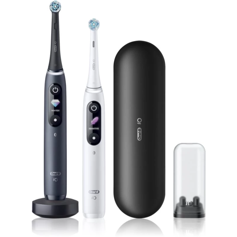 Oral-B iO8 Series Duo elektrinis dantų šepetėlis su įkrovimu, 6 režimai, 2 antgaliai, juodas/baltas