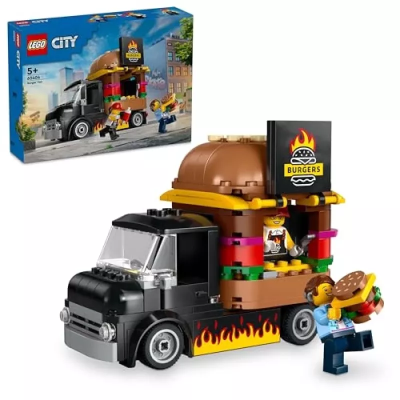 LEGO City Burger Van Maistas Automobilyje Statybos Rinkinys 5+ Metų Vaikams ir Mergaitėms Žaislinis Maisto Sunkvežimis Virtuvės Žaidimų Rinkinys su Pardavėjo Minifigūra ir Aksesuarais