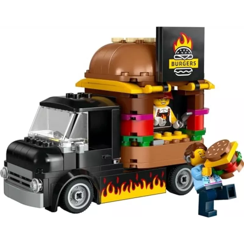 LEGO City Burger Van Maistas Automobilyje Statybos Rinkinys 5+ Metų Vaikams ir Mergaitėms Žaislinis Maisto Sunkvežimis Virtuvės Žaidimų Rinkinys su Pardavėjo Minifigūra ir Aksesuarais