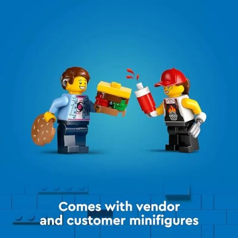 LEGO City Burger Van Maistas Automobilyje Statybos Rinkinys 5+ Metų Vaikams ir Mergaitėms Žaislinis Maisto Sunkvežimis Virtuvės Žaidimų Rinkinys su Pardavėjo Minifigūra ir Aksesuarais