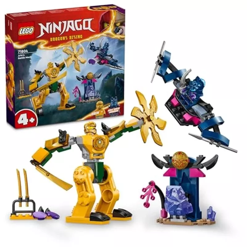 LEGO NINJAGO Arino kovinis mechas – veiksmo figūrėlė ninja žaislas nuo 4 metų berniukams, mergaitėms ir vaikams, Dragons Rising rinkinys su Arino minifigūrėle ir Mini Kata