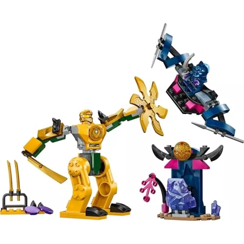 LEGO NINJAGO Arino kovinis mechas – veiksmo figūrėlė ninja žaislas nuo 4 metų berniukams, mergaitėms ir vaikams, Dragons Rising rinkinys su Arino minifigūrėle ir Mini Kata