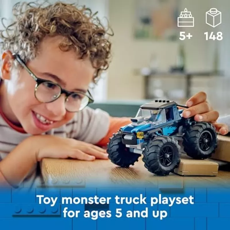 Konstrukcinis žaislas LEGO City 60402 Mėlynasis monstrų sunkvežimis su didelėmis padangomis, 148 dalių, 1 minifigūrėlė, nuo 5 metų