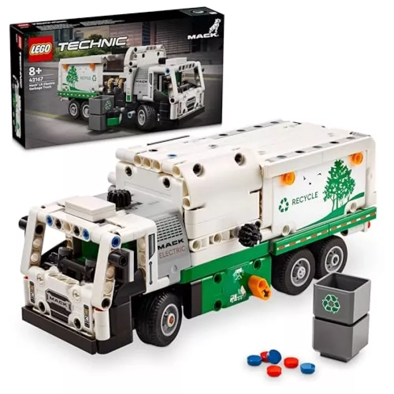 LEGO Technic Mack LR Electric šiukšlių sunkvežimis 42167 — 503 dalys, motorizuotas, 230×80×90 mm