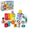 Konstruktorius LEGO DUPLO 10421 ABC sunkvežimis, 36 dalių, 2 minifigūrėlės, nuo 2 m., matmenys 110×140×70 mm