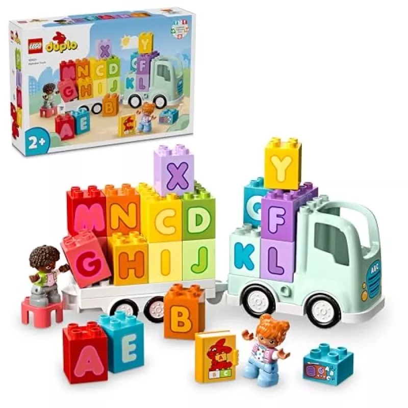 Konstruktorius LEGO DUPLO 10421 ABC sunkvežimis, 36 dalių, 2 minifigūrėlės, nuo 2 m., matmenys 110×140×70 mm