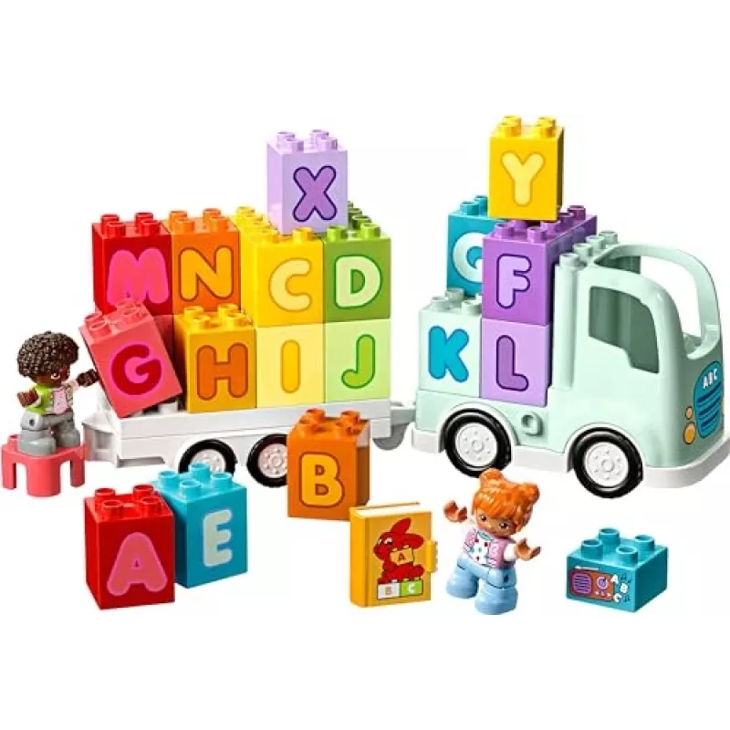 Konstruktorius LEGO DUPLO 10421 ABC sunkvežimis, 36 dalių, 2 minifigūrėlės, nuo 2 m., matmenys 110×140×70 mm