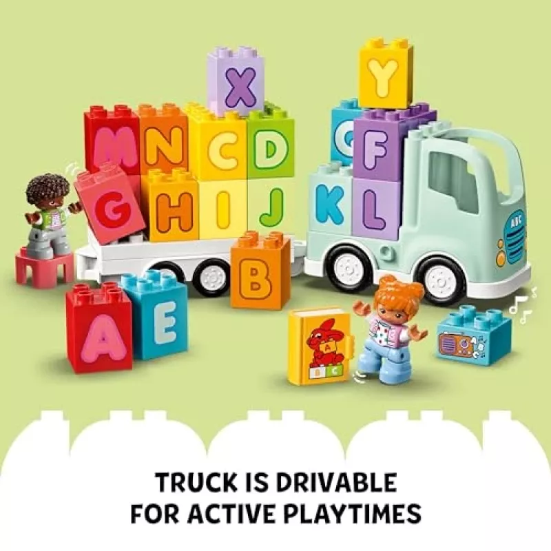Konstruktorius LEGO DUPLO 10421 ABC sunkvežimis, 36 dalių, 2 minifigūrėlės, nuo 2 m., matmenys 110×140×70 mm