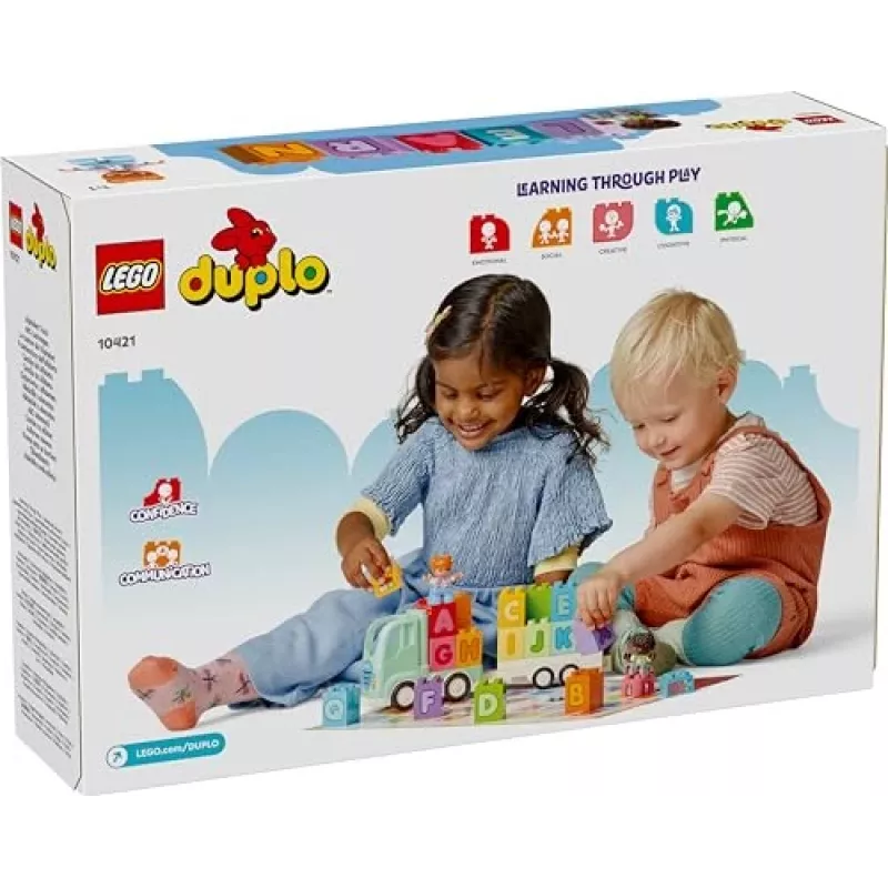 Konstruktorius LEGO DUPLO 10421 ABC sunkvežimis, 36 dalių, 2 minifigūrėlės, nuo 2 m., matmenys 110×140×70 mm