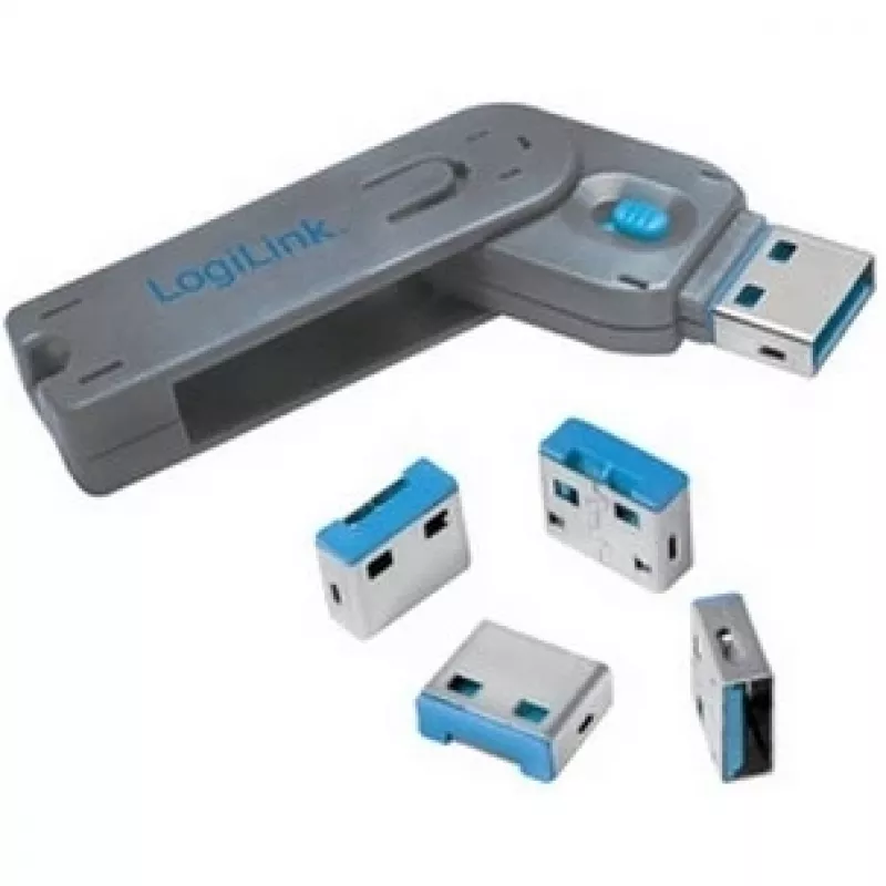 USB prievado užraktas LogiLink AU0043 (mėlynas, 4 vnt.)