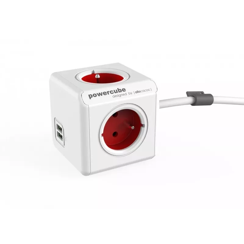 Allocacoc PowerCube Extended USB maitinimo ilgintuvas su 1,5 m laidu, raudonas