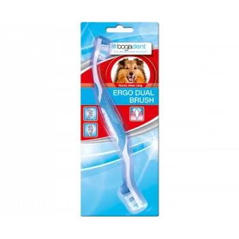 Dvipusis šunų dantų šepetėlis Bogar Bogadent Ergo Dual Brush Mini – kompaktiškas dvisluoksnis dantų šepetėlis mažiems šunims (5–10 kg, 120 g)