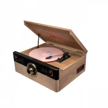 Patefonas AKAI ATT-300CC su diržine pavara, USB ir įmontuotu fono stiprintuvu, juodas