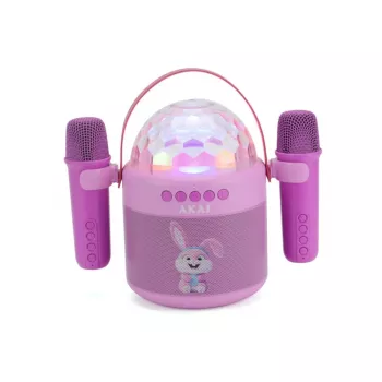 AKAI JoyBox Kids Karaoke rinkinys su Bluetooth, USB, MicroSD, AUX, FM radiju, RGB apšvietimu, balso keitikliu, laidiniu mikrofonu, įkraunama 1200 mAh baterija, 5W RMS