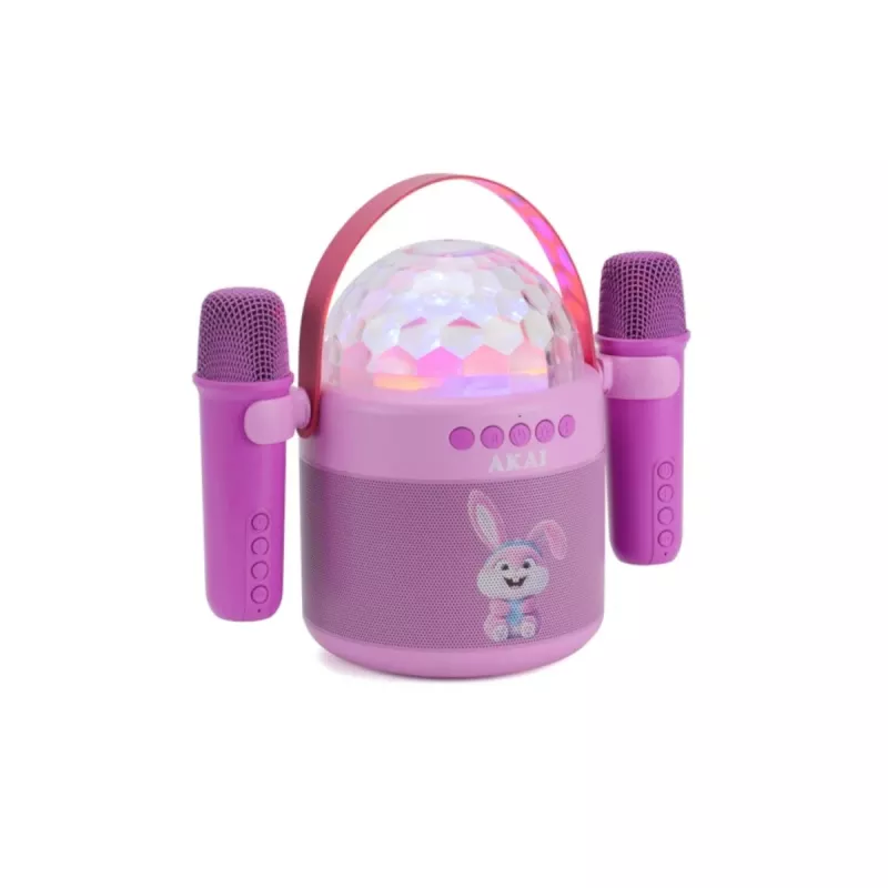 AKAI JoyBox Kids Karaoke rinkinys su Bluetooth, USB, MicroSD, AUX, FM radiju, RGB apšvietimu, balso keitikliu, laidiniu mikrofonu, įkraunama 1200 mAh baterija, 5W RMS